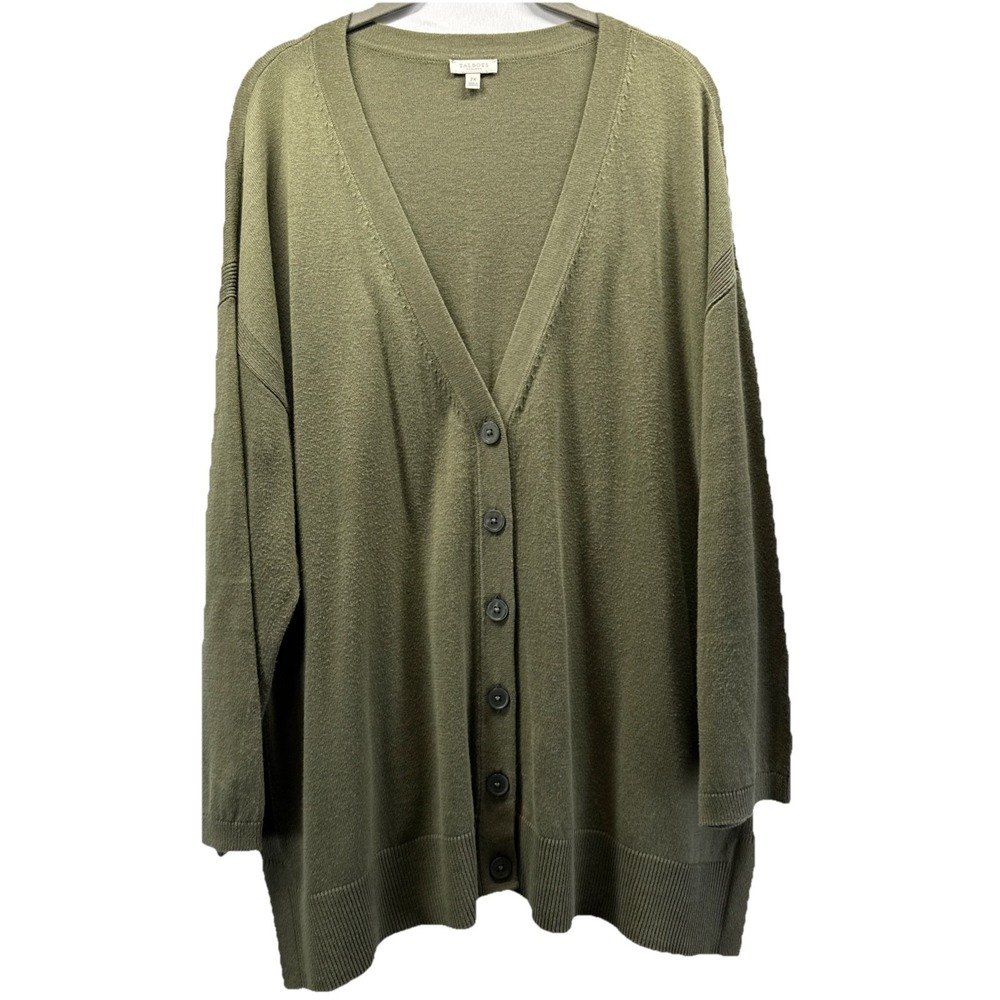 Talbots Women's Cardigan Tunic Sweater Size 2X Solid Green Button Up Long Sleeve
